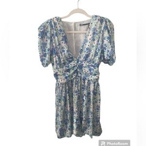 ZARA Blue Purple and Green Floral Flowy Short Sleeve Romper Size L